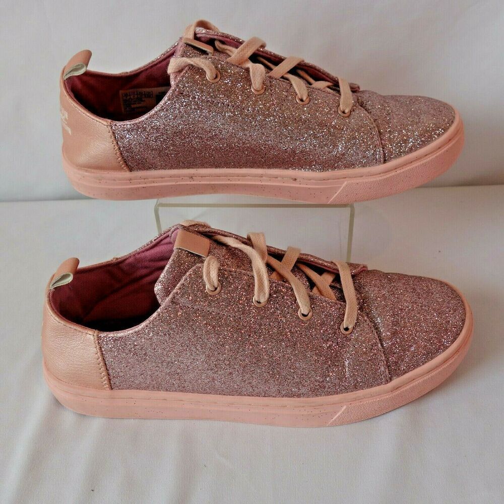 TOMS Pink Sparkle Lenny Lace Up Shoe Sneaker Youth Size 5 - Picture 1 of 7